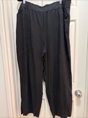 Penningtons Black Wide-Leg Elastic-Waist Linen Blend Pants